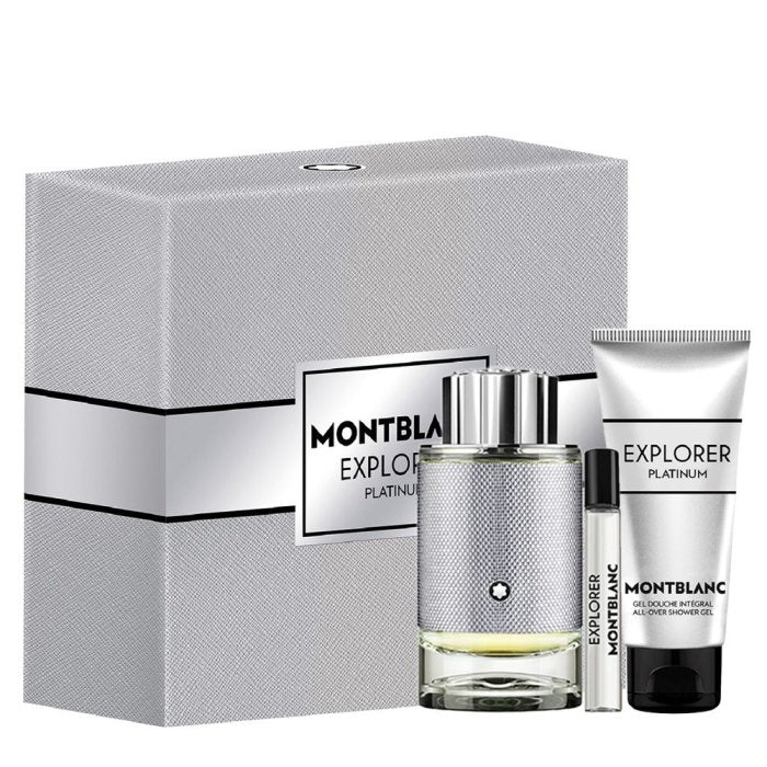 Mont Blanc Explorer Platinum For Men Set Eau De Parfum 100Ml + Eau De Parfum 7.5Ml + All-Over Shower Gel 100Ml (New Pack)