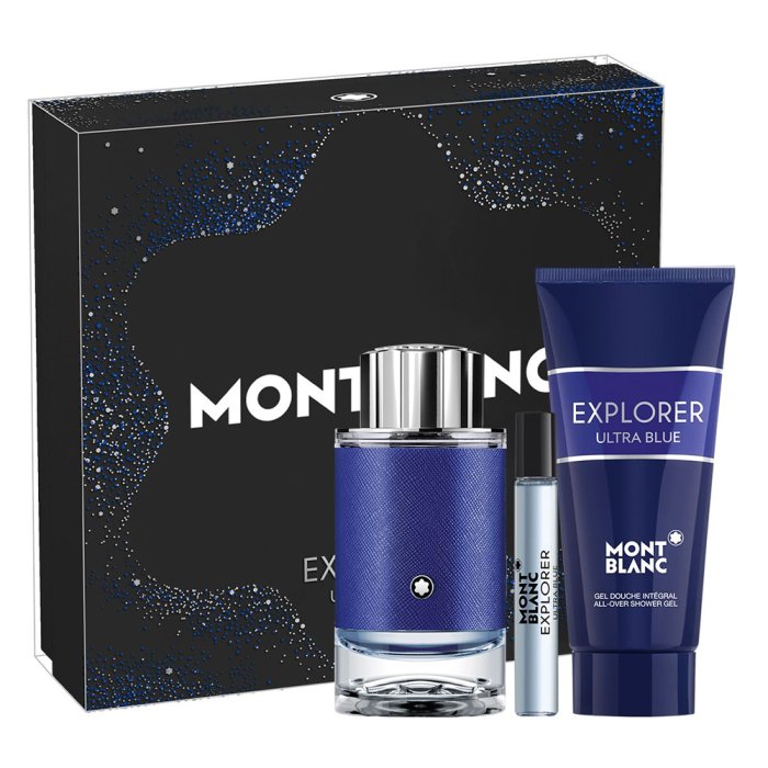 Mont Blanc Explorer Ultra Blue For Men Set Eau De Parfum 100Ml+ Eau De Parfum 7.5Ml + Sg 100Ml (New Pack)