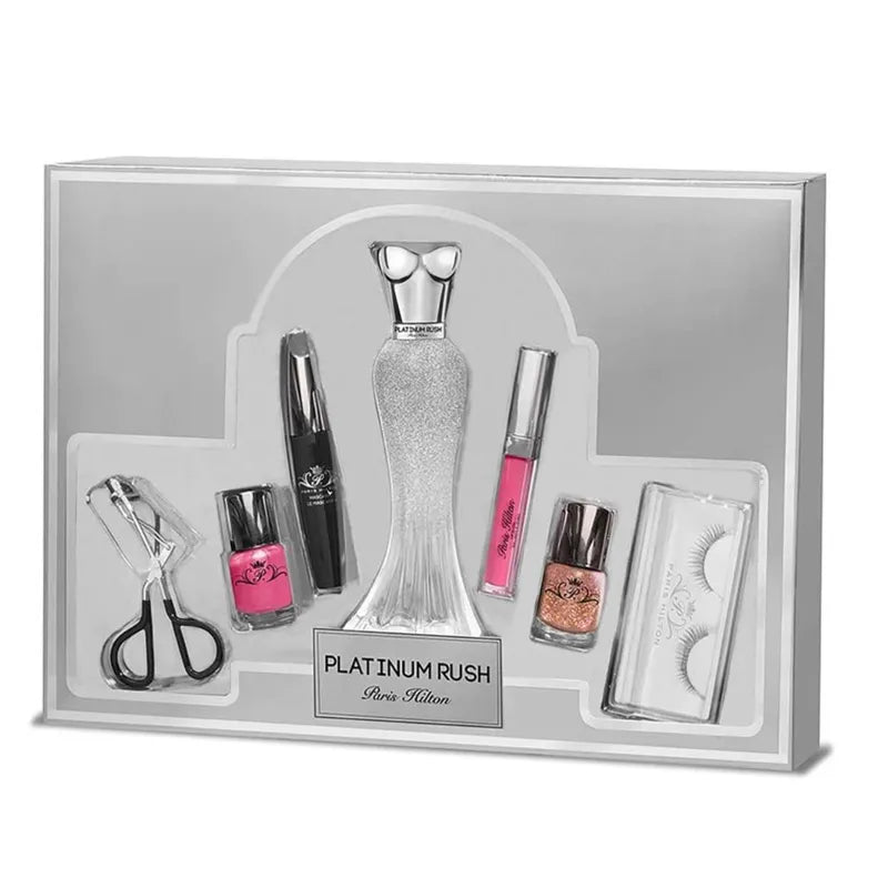 Paris Hilton Platinum Rush For Women Set Eau De Parfum 100Ml + Nail Polish 15 X 2 + Mascara 10Ml + Lip Gloss 3.5Ml + Eye 1Ml + Eyelash Curler