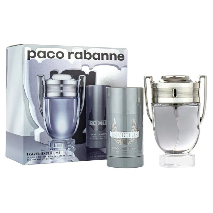 Paco Rabanne Invictus For Men Eau De Toilette 100Ml + 75Ml Deodorant Stick Travel Set